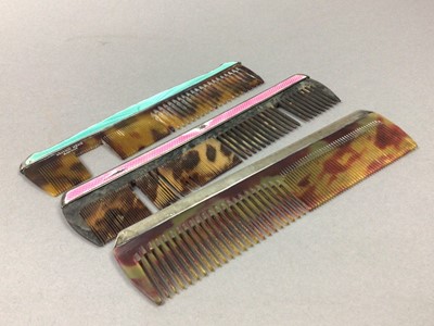 Lot 307 - A LOT OF SILVER AND ENAMEL BACKED DRESSING TABLE ITEMS AND COSTUME JEWELLERY