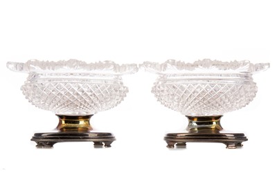 Lot 32 - A PAIR OF LATE 19TH/EARLY 20TH CENTURY DUTCH SILVER MOUNTED CUT GLASS SALTS