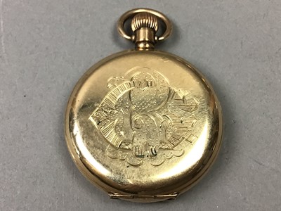 Lot 334 - THREE GOLD PLATED POCKET WATCHES AND OTHERS
