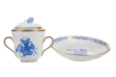 Lot 771 - A HEREND 'BLUE CHINESE BOUQUET' DOUBLE HANDLED CHOCOLATE CUP