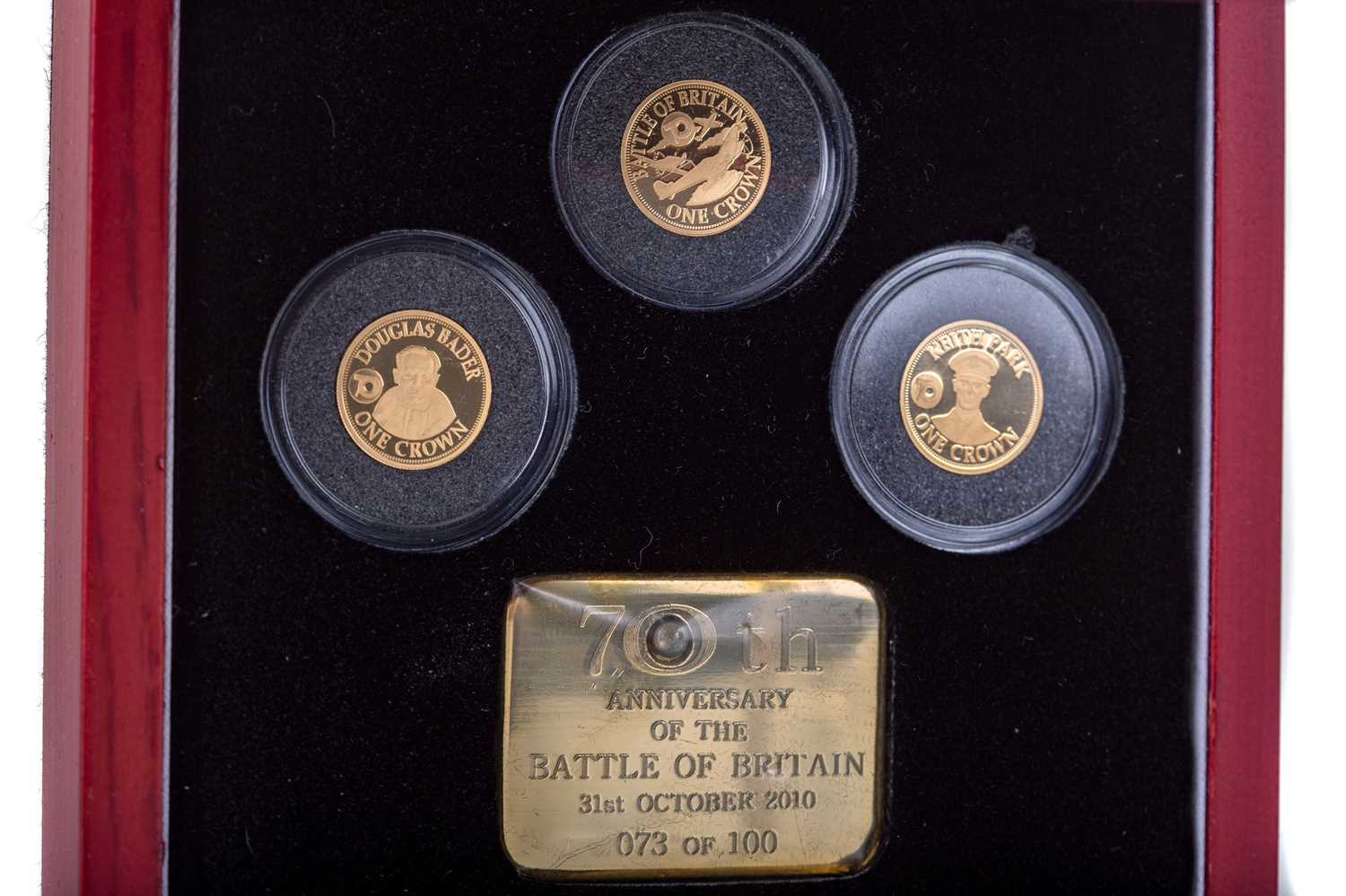 Lot 45 - THE  BATTLE OF BRITAIN 70TH ANNIVERSARY GOLD PROOF CROWN THREE COIN SET