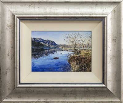 Lot 129 - MORNING LIGHT, RYDAL WATER, AN OIL BY SIMON D WHITFIELD
