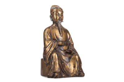 Lot 1217 - A CHINESE BRONZE FIGURE OF A SEATED LOHAN