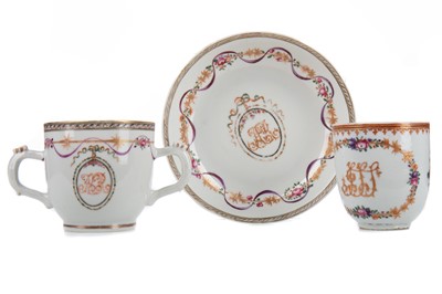 Lot 1223 - AN 18TH CENTURY CHINESE EXPORT ARMORIAL CUP AND SAUCER