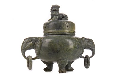 Lot 1224 - A CHINESE GREEN HARDSTONE LIDDED CENSER