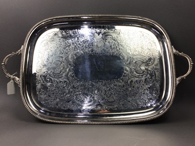 Lot 362 - A LARGE SILVER PLATED TEA TRAY AND A FISH SERVICE