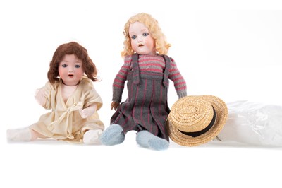 Lot 444 - TWO EARLY 20TH CENTURY BISQUE HEADED GIRL DOLLS