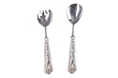 Lot 25 - A PAIR OF ELIZABETH II SILVER HANDLED SALAD SERVERS