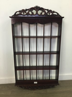 Lot 407 - A LOT OF TWO MAHOGANY WALL MOUNTING DISPLAY RACKS
