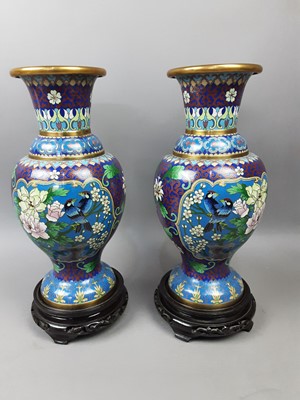 Lot 417 - A PAIR OF CHINESE CLOISONNE ENAMEL VASES