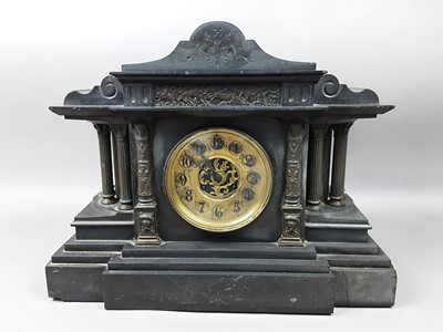 Lot 418 - A LATE 19TH CENTURY FRENCH BLACK SLATE MANTEL CLOCK