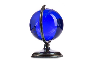 Lot 31 - AN ITALIAN SILVER MOUNTED BLUE GLASS DESK TOP GLOBE