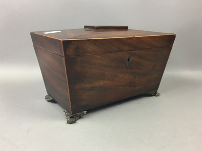 Lot 472 - A GEORGIAN MAHOGANY SARCOPHAGUS TEA CADDY