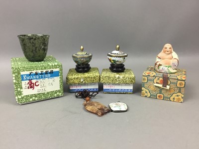Lot 474 - CHINESE OF SNUFF BOTTLES, CERAMIC FIGURES AND CLOISONNE JARS
