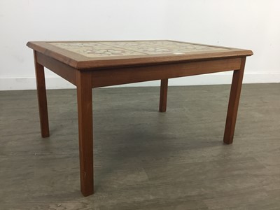 Lot 121 - A TOFTEN MOBELFABRIK TEAK TILED TOP COFFEE TABLE, NEST OF TABLES AND ANOTHER TABLE