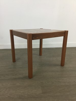 Lot 121 - A TOFTEN MOBELFABRIK TEAK TILED TOP COFFEE TABLE, NEST OF TABLES AND ANOTHER TABLE