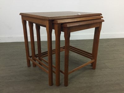 Lot 121 - A TOFTEN MOBELFABRIK TEAK TILED TOP COFFEE TABLE, NEST OF TABLES AND ANOTHER TABLE