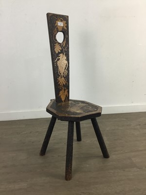 Lot 125 - A VICTORIAN POKERWORK SEWING CHAIR