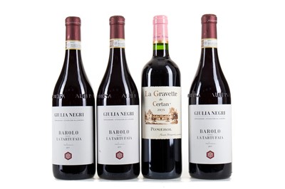 Lot 156 - 4 BOTTLES OF WINE - 2017 GIULIA NEGRI BAROLO (3 X 75CL) AND 2015 LA GRAVETTE DE CERTAN POMEROL 75CL