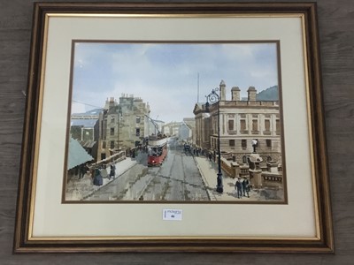 Lot 46 - GAUZE STREET, PAISLEY IN 1905, A WATERCOLOUR BY JAMES WALLIS