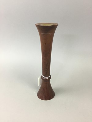 Lot 53 - A TREEN CANDLESTICK AND GLASS VASES