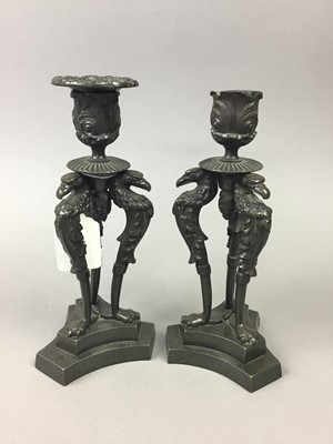 Lot 6 - A PAIR OF REGENCY BRONZE CANDLESTICKS