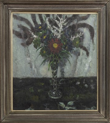 Lot 230 - VASE WITH RED FLOWER, AN OIL BY JOHN MILLER