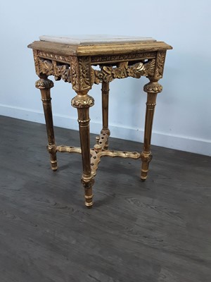 Lot 778 - A FRENCH LOUIS XVI STYLE GILTWOOD AND MARBLE SIDE TABLE