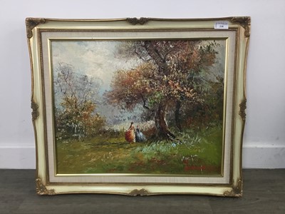 Lot 218 - ON A STROLL,  AN OIL BY MARIE CHARLOT