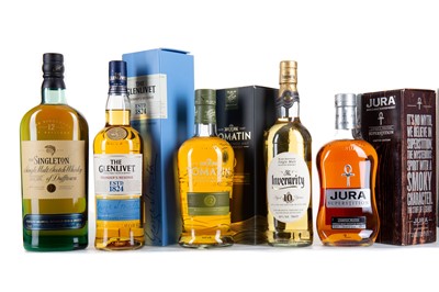 Lot 150 - 5 ASSORTED SINGLE MALT WHISKIES - INCLUDING TOMATIN 12 YEAR OLD