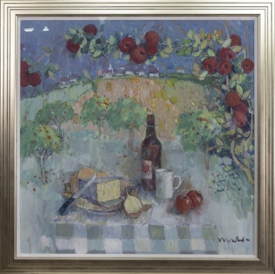 Lot 192 - STILTON CHEESE AND SOMERSET CIDER, AN OIL BY DONALD MANSON