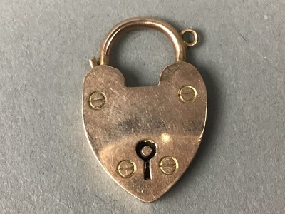 Lot 2 - NINE CARAT GOLD PADLOCK CLASP AND PINS