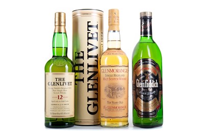 Lot 216 - GLENLIVET 12 YEAR OLD, GLENMORANGIE 10 YEAR OLD AND GLENFIDDICH SPECIAL OLD RESERVE 75CL