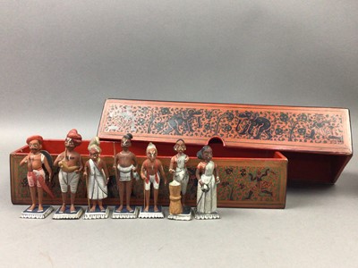 Lot 269 - GROUP OF SCARVES, SMALL FIGURES, CHESS SET AND TWO ASIAN RECTANGULAR BOXES