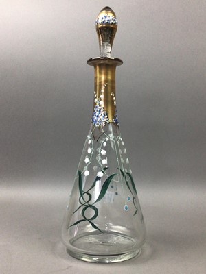 Lot 279 - A GLASS DECANTER WITH TWO MATCHING GLASSES AND OTHERS