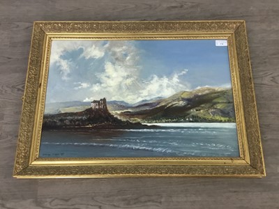 Lot 278 - APPROACHING STORM, DUART CASTLE, MULL, AN OIL BY GEORGE GREEN