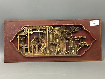 Lot 337 - TWO CHINESE GILTWOOD CARVINGS AND FURTHER ITEMS