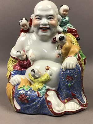 Lot 345 - A 20TH CENTURY CHINESE POLYCHROME BUDDHA AND FURTHER ASIAN ITEMS