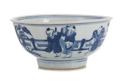 Lot 1081 - CHINESE BLUE AND WHITE PORCELAIN 'BOYS' BOWL
