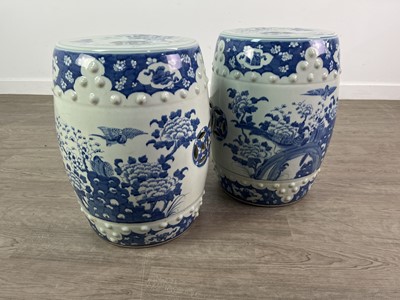 Lot 1078 - A PAIR OF CHINESE BLUE AND WHITE DRUM STOOL GARDEN SEATS