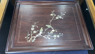 Lot 1095 - A SET OF THREE CHINESE ROSEWOOD AND MOTHER OF PEARL INLAID WALL PANELS