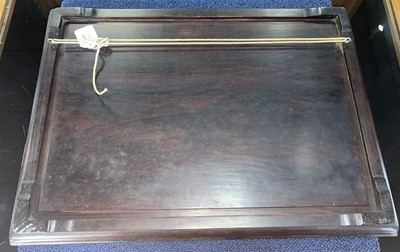 Lot 1095 - A SET OF THREE CHINESE ROSEWOOD AND MOTHER OF PEARL INLAID WALL PANELS