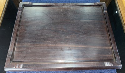 Lot 1095 - A SET OF THREE CHINESE ROSEWOOD AND MOTHER OF PEARL INLAID WALL PANELS