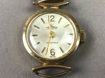 Lot 391 - TWO LADY'S GOLD CASED WRIST WATCHES AND A GOLD PLATED STRAP