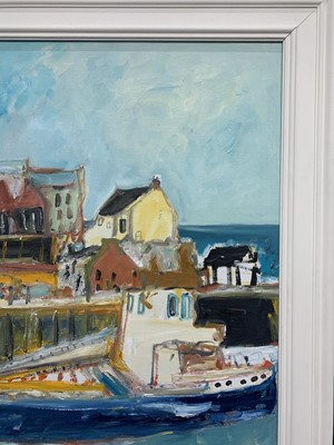 Lot 204 - SCOTTISH HARBOUR, A LARGE OIL BY JOHN BELLANY