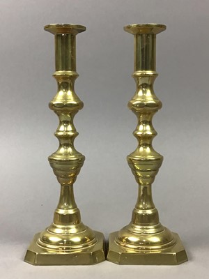 Lot 305 - A PAIR OF BRASS CANDLESTICKS AND OTHER OBJECTS