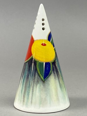 Lot 85 - A LIMITED EDITION BIZARRE CLARICE CLIFF SUGAR SHAKER AND OTHER CERAMICS