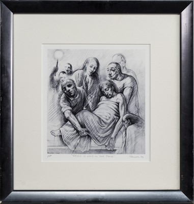 Lot 222 - JESUS IS LAID IN THE TOMB, AN ARTIST PROOF BY PETER HOWSON