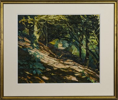 Lot 218 - SHADED PATH, AN OIL BY ERIC HUNTLEY