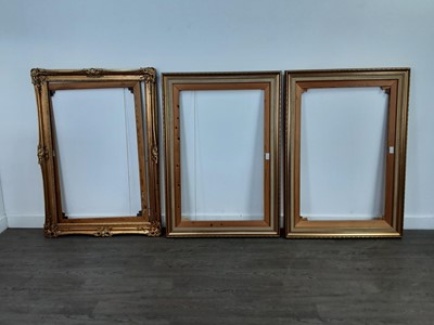 Lot 377 - THREE MOULDED GILT PICTURE FRAMES